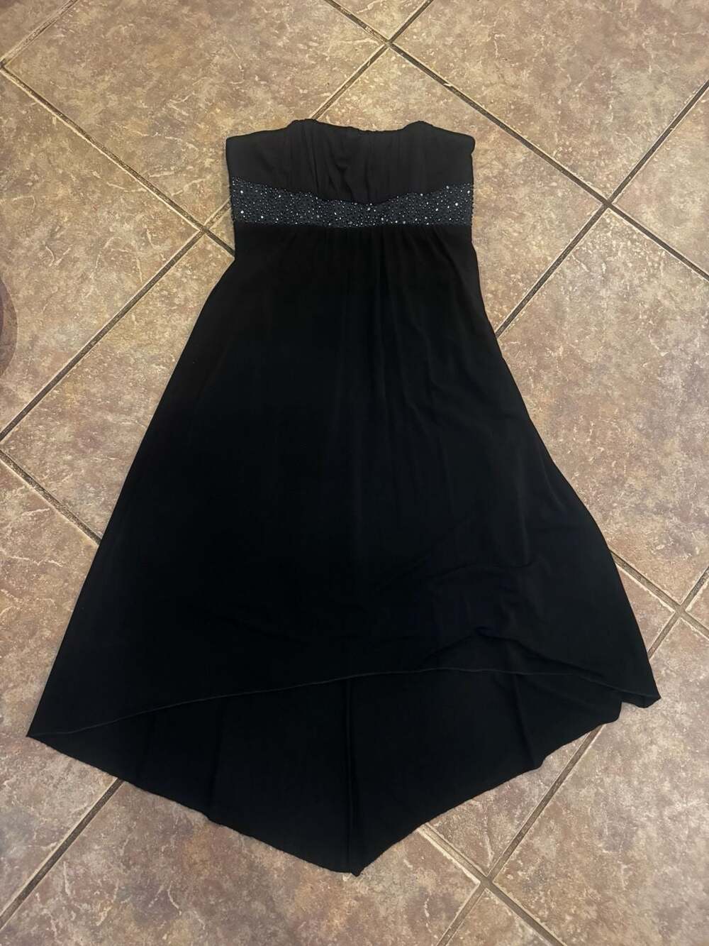 Laundry by Shelli Segal Black Strapless High-Low Dress with Sequin Waist Size 2